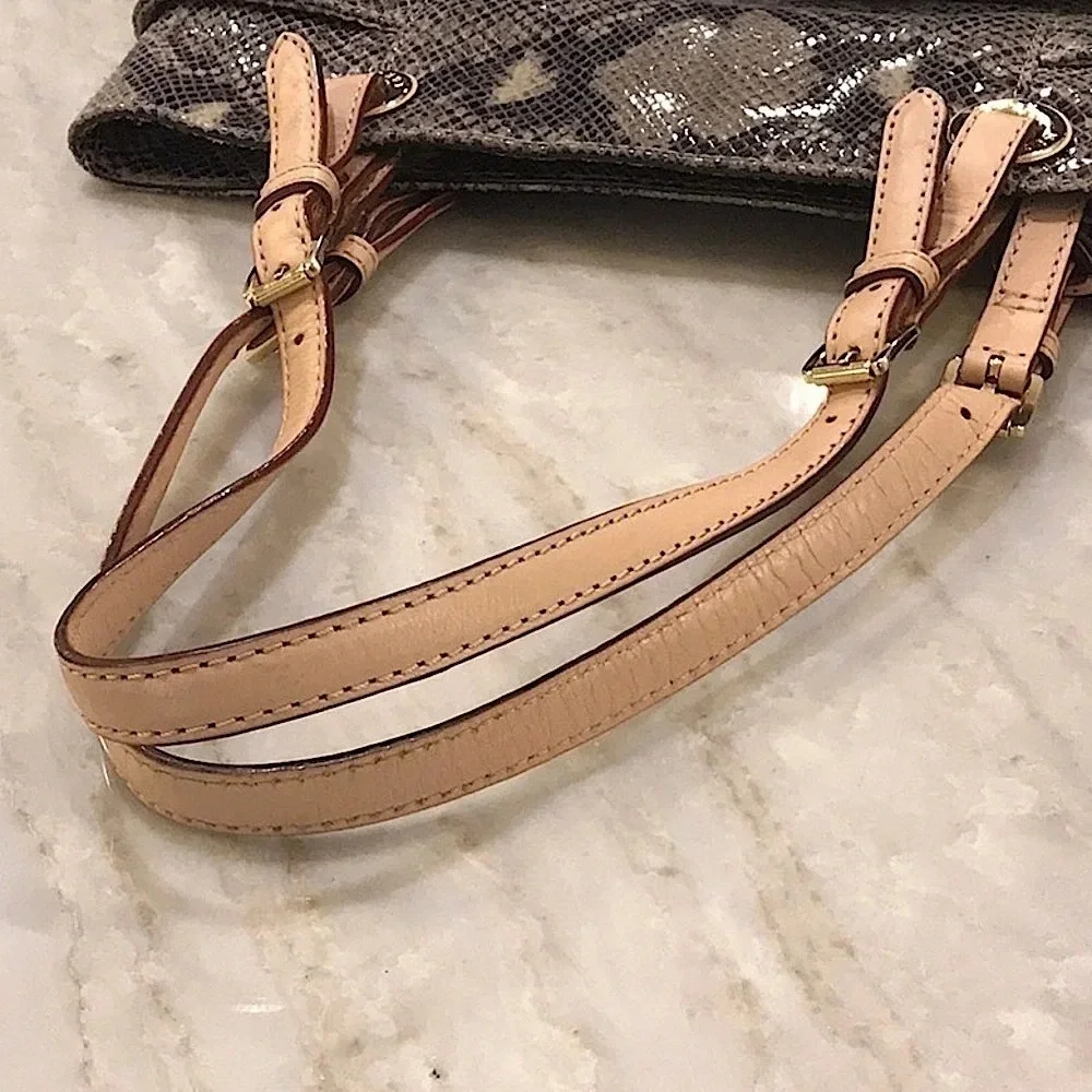 Michael Kors Jet Set Python Embossed Leather Gold Metallic Lined Shoulder Bag